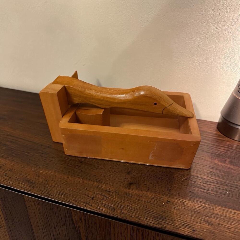 Vintage Wooden Duck Nut Cracker Napkin Holder Wood Box Cabin Decor 3915/68